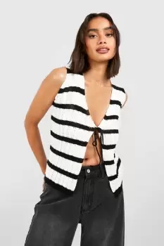 Image of Crochet Stripe Knitted Waistcoat