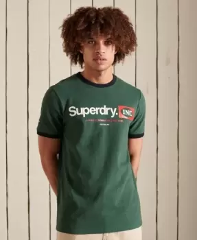 Image of Superdry Mens Core Logo American Classic Ringer T-Shirt Green / Jungle Green - Size: S