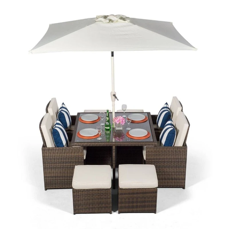 Image of Thats Furniture Giardino 4 Seater Rattan Cube Dining Set in Brown Brown Unisex