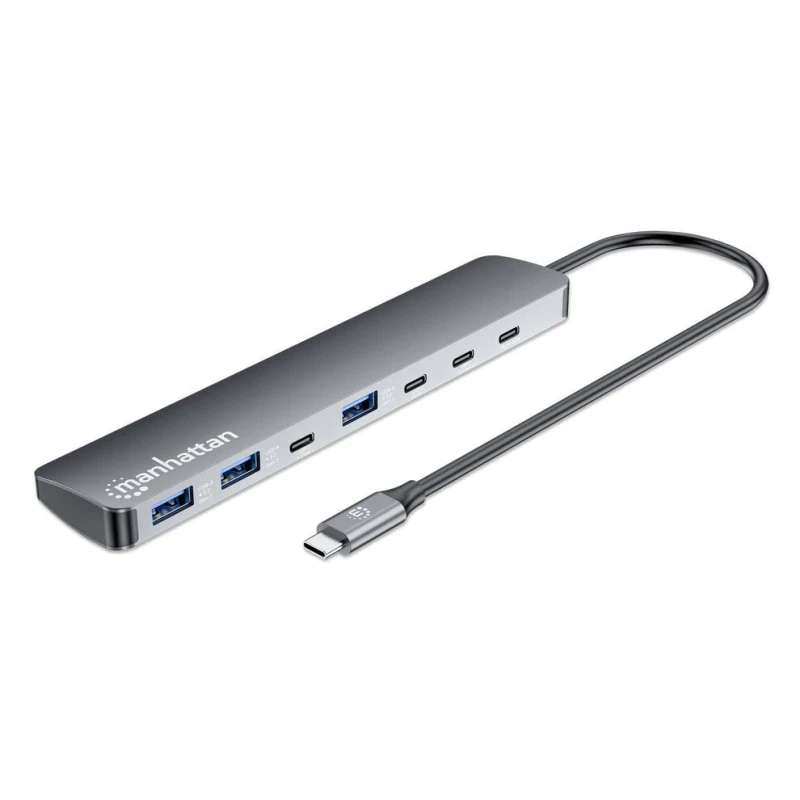 Image of Manhattan Manhattan USB-C Dock/Hub, Ports (x7): USB-A (x3) and USB-C (x4), With Power Delivery (100W) to USB-C Port (Note additional USB-C wall charge