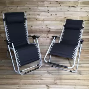 Image of King Fisher - Pair of Multi Position Garden Gravity Relaxer Chair / Sun Lounger - black/silver