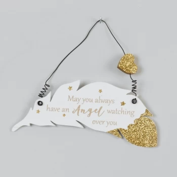 Image of Hanging Feather Plaque - Angel Watching Over You