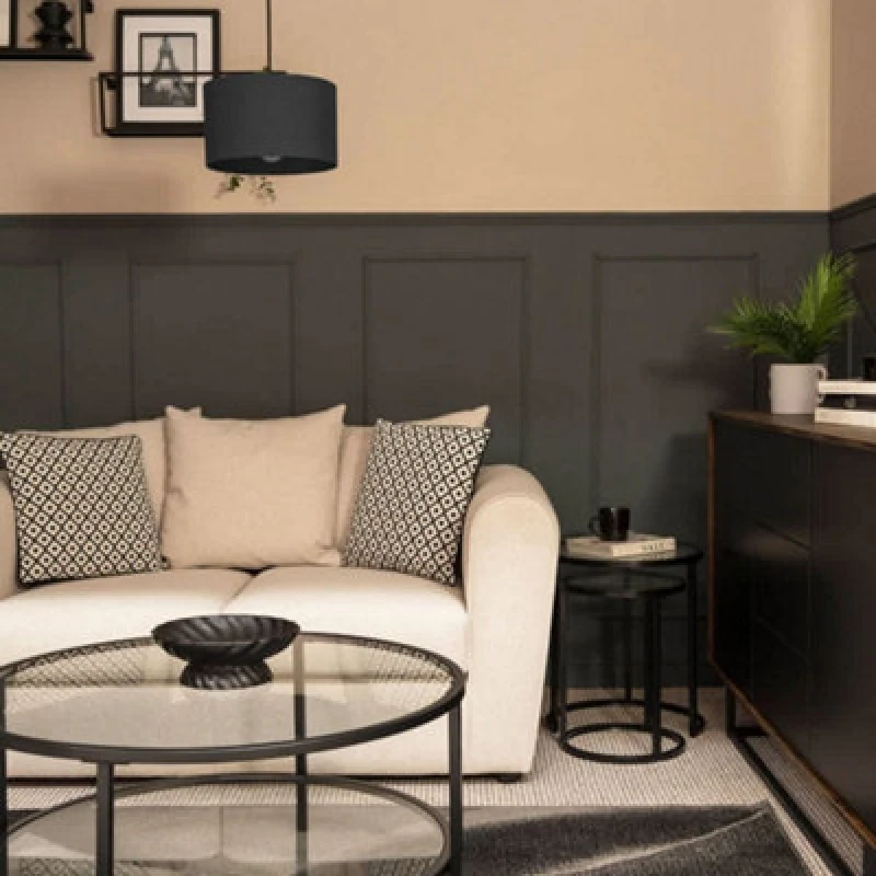 Image of ValueLights Reni Charcoal Grey Fabric Drum Ceiling Lamp Shade Grey