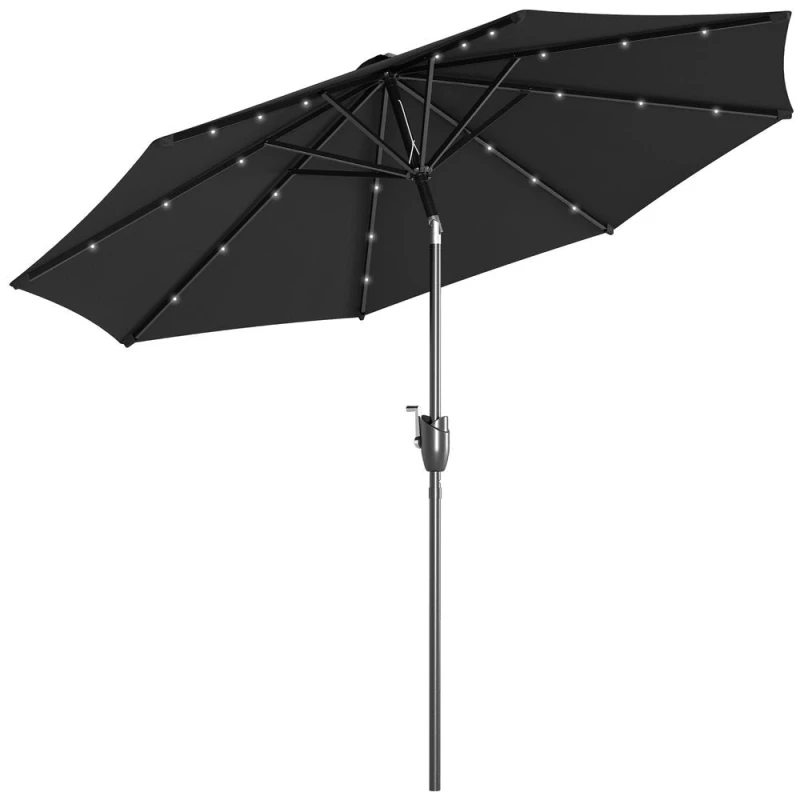 Image of Outsunny Garden Parasol Outdoor Tilt Sun Umbrella LED Light Hand Crank Black - Outsunny 840-125V00BK
