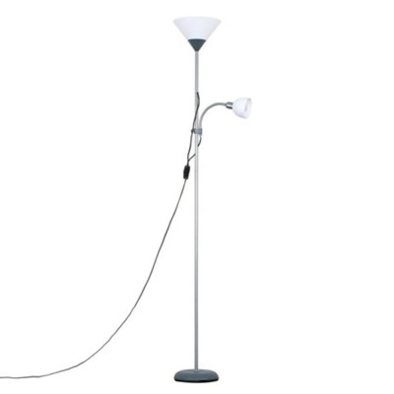 Image of ValueLights ValueLights Mozz Mother & Child Uplighter Floor Lamp with Side Lamp and LED Bulbs in Metallic Silver Metallic Silver One Size Unisex 50594