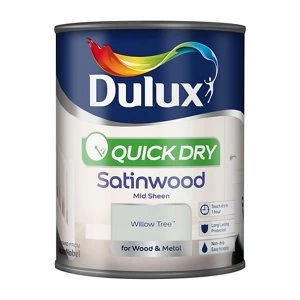 Image of Dulux Quick Dry Willow Tree Satinwood Mid Sheen Paint 750ml