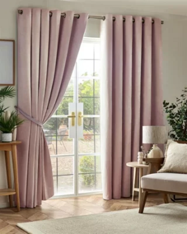Image of Chenille Triple Woven Ready Made Eyelet Blackout Curtains Pink