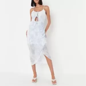 Image of Missguided Tall Tie Dye Asymmetric Cut Out Midi Dress - Blue