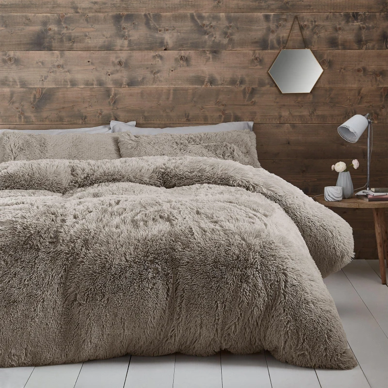 Image of Catherine Lansfield Cuddly Faux Fur Duvet Cover Bedding Set Natural
