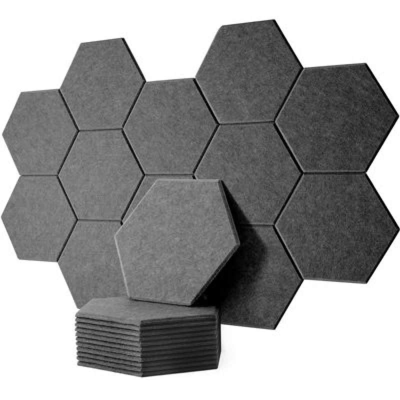 Image of Gr8 Home 12 X Dark Grey Hexagon Self Adhesive Acoustic Wall Panels Sound Proofing Pad Set