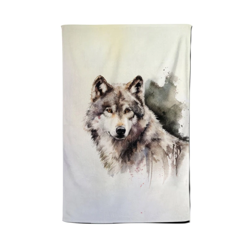 Image of Warren Reed - Designer Loyal Wolf Watercolour Tea Towel in Brown Brown Unisex