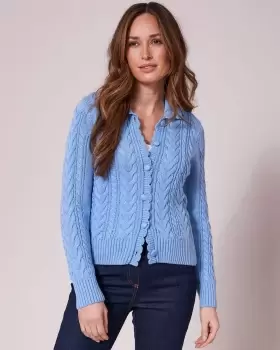 Image of Cotton Traders Womens Cable Button Cardigan in Blue
