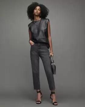 Image of AllSaints Womens Rali High-Rise Relaxed Jeans, Washed Black, Size: 26