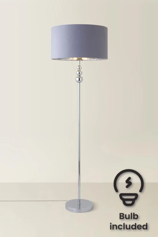Image of ValueLights Marissa Grey and Metallic Chrome Shade Brushed Gold Stacked Floor Lamp & Bulb Grey