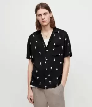 Image of AllSaints Mens Starburn Shirt, Jet Black, Size: M