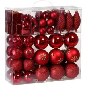 Image of Christmas Tree Baubles Set of 103 Pieces Xmas Balls Decoration Ornaments Indoor Outdoor Red