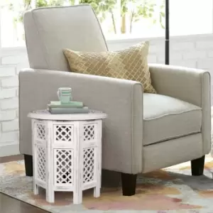 Image of Beautiful Round Carved Wooden Coffee Table Side End Table [White,Large 18'x18'x18' 45.7cm] - White