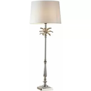 Image of Table Lamp Polished Nickel Plate & Vintage White Linen 60W E27 GLS e10390
