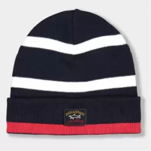 Image of Paul And Shark Striped Colour Block Beanie - Blue