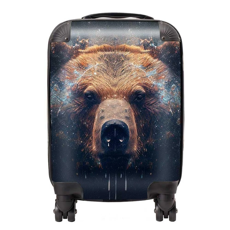 Image of Warren Reed - Designer Brown Bear Face Splashart Suitcase Size: Medium Brown Unisex Medium