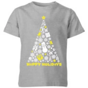 Image of Nintendo Super Mario White Christmas Happy Holidays Kid's T-Shirt - Grey - 5-6 Years