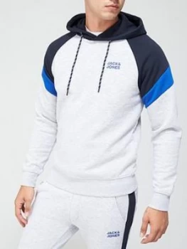 Image of Jack & Jones Colour Block Logo Hoodie - Grey Size M Men