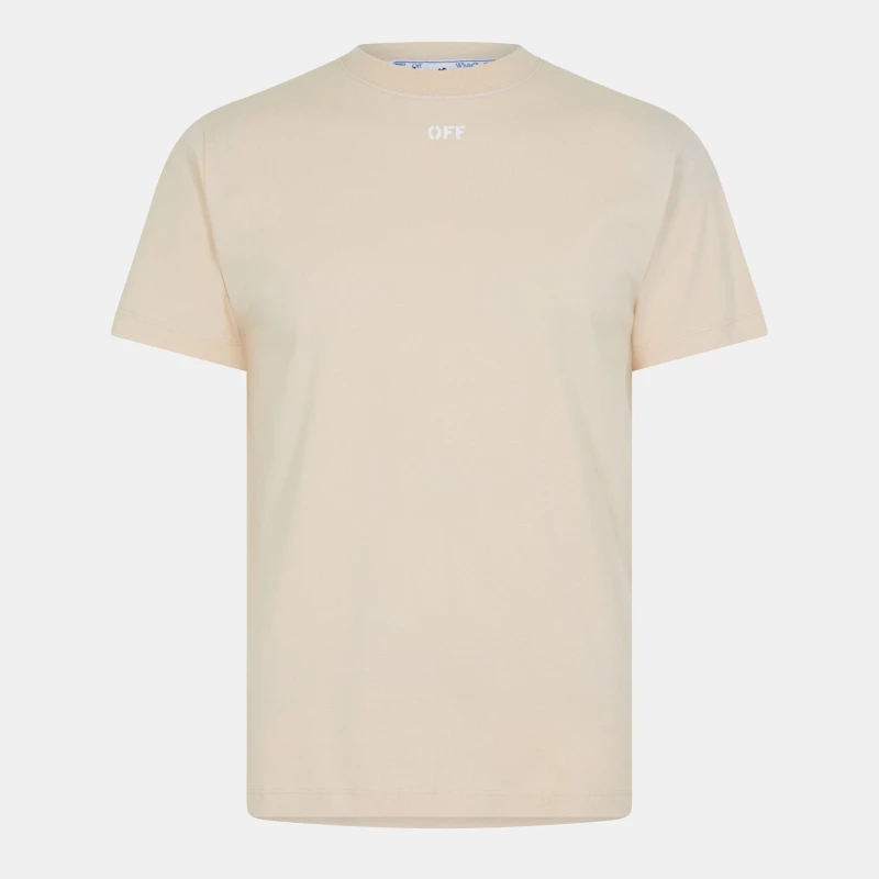 Image of Off White Mens Brick Arrow Crew Neck Short Sleeve T-Shirt Beige/White male XXS