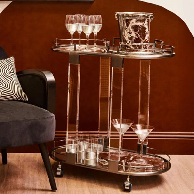 Image of Orsina Metallic Frame Drinks Trolley, Sleek Gold And Black Bar Serving Cart, Functional Two Tier Beverage Trolley