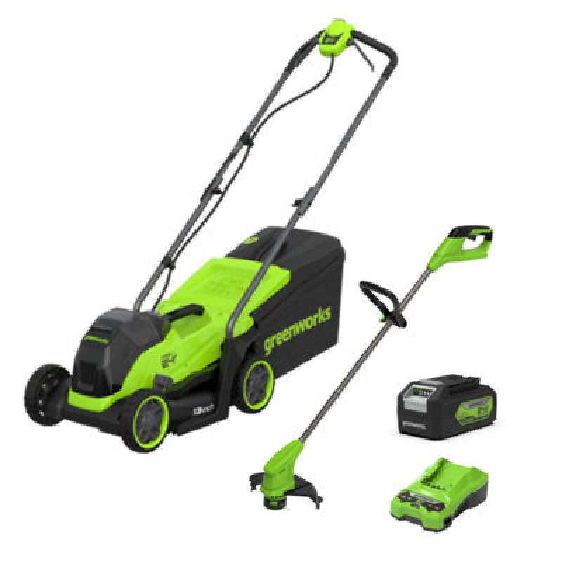 Image of Greenworks 24v Cordless Brushless Lawnmower 330mm and Grass Trimmer 250mm MTCK24B410-01 Batteries: 1 x 4ah Li-ion
