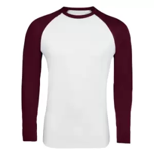 Image of SOLS Mens Funky Contrast Long Sleeve T-Shirt (L) (White/Burgundy)