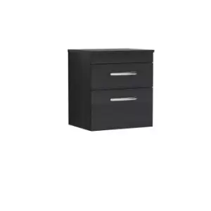 Image of Nuie Athena 500 Wall Hung 2-drawer Vanity & Worktop - Black Woodgrain