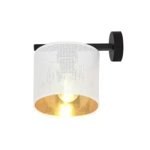 Image of Jordan Black Wall Lamp with Shade with White, Gold Fabric Shades, 1x E27