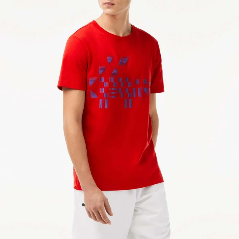 Image of Lacoste Sport x Novak Djokovic Printed T-Shirt - Red Red XS