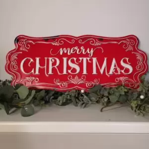 Image of 52cm Red Metal Merry Christmas Embossed Wall Sign with Hooks