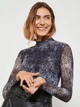 Image of Mint Velvet Abstract Animal Mesh Polo Top - Multi