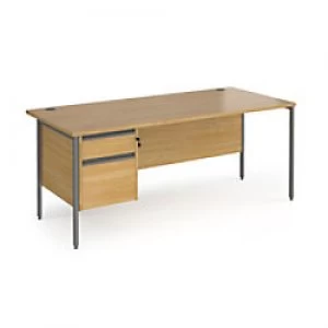 Image of Dams International Straight Desk with Oak Coloured MFC Top and Graphite H-Frame Legs and 2 Lockable Drawer Pedestal Contract 25 1800 x 800 x 725mm