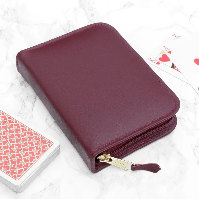Image of Treat Republic Leather Double Playing Cards Case Burgundy