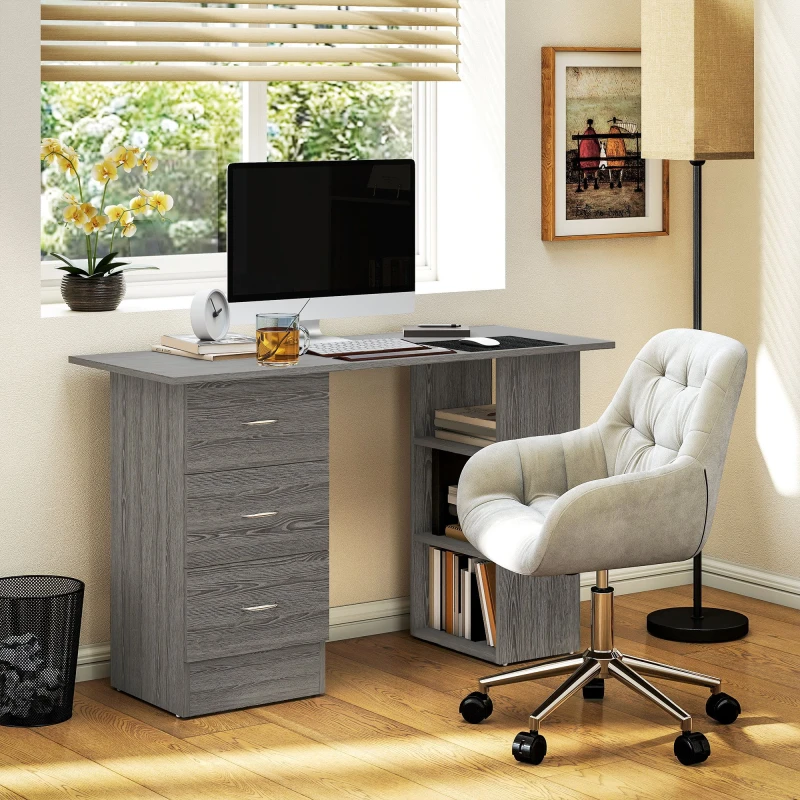 Image of HOMCOM HOMCOM 120cm Computer Desk Writing Table Study Workstation with Shelves and Drawers in Grey Grey 120CM Unisex 5063603046160
