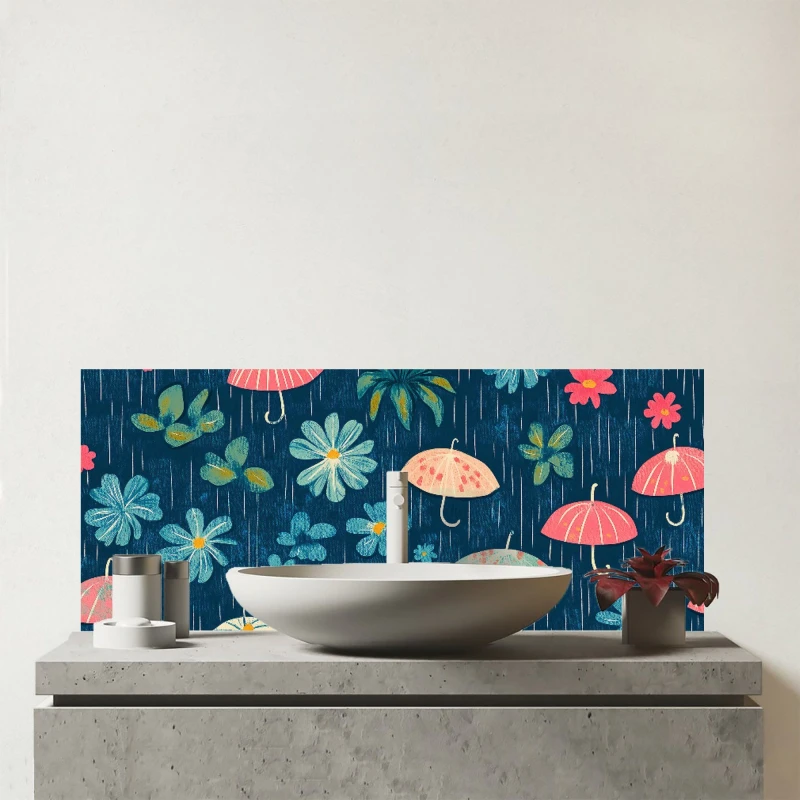 Image of Warren Reed - Designer Umbrellas In Spring Glass Bathroom Splashback Multicolor Unisex