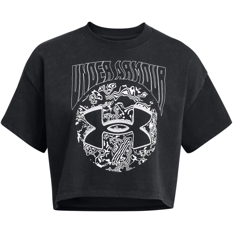 Image of Under Armour Dusk Dawn Cropped Short Sleeve T-Shirt Black female 12 (M)