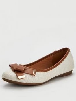 Image of Wallis Folder Bow Front Ballerina Shoes - Natural, Size 4, Women
