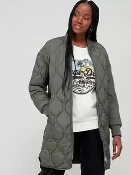 Image of Superdry Studios Longline Quilted Jkt -thyme, Green, Size 8, Women