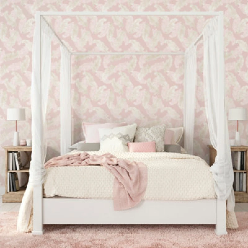 Image of Hoopla Walls Feathers Matt Wallpaper Pale Pink