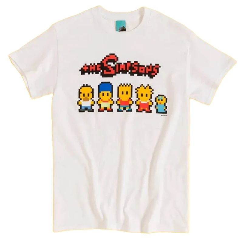 Image of The Simpsons Mens Pixel Artwork T-Shirt in White Size: Medium White Male M