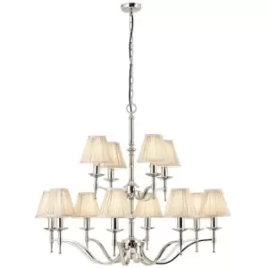 Image of Avery Ceiling Pendant Chandelier Light 12 Lamp Bright Nickel & Beige Pleat Shade