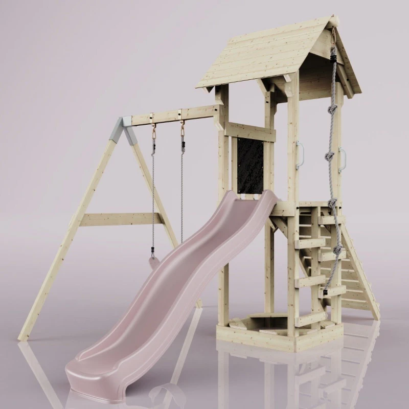 Image of OutdoorToys PolarPlay Tower Kids Wooden Climbing Frame - Swing Destin Rose in Beige Beige Unisex