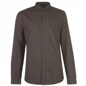 Image of Label Lab Cormac Grandad Collar Poplin Shirt - Khaki