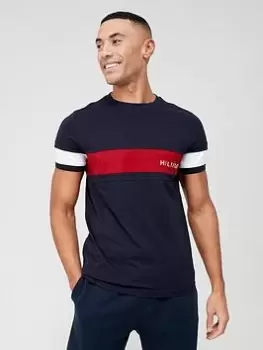 Image of Tommy Hilfiger Colourblock Placement T-Shirt - Navy Size M Men