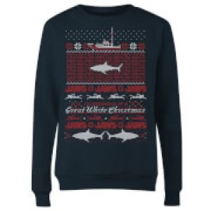 Image of Jaws Great White Christmas Womens Sweatshirt - Navy - M