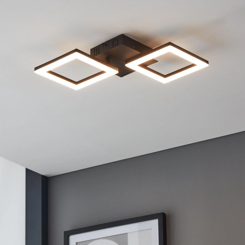 Image of EGLO Paranday-Z Black Steel Smart Control, Colour Changing Ceiling Light, (L) 47cm Black